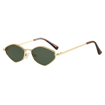 Слънчеви очила Techsuit Premium Sunglasses (6206) - дамски, тясна шестоъгълна рамка - Златист / Зелен