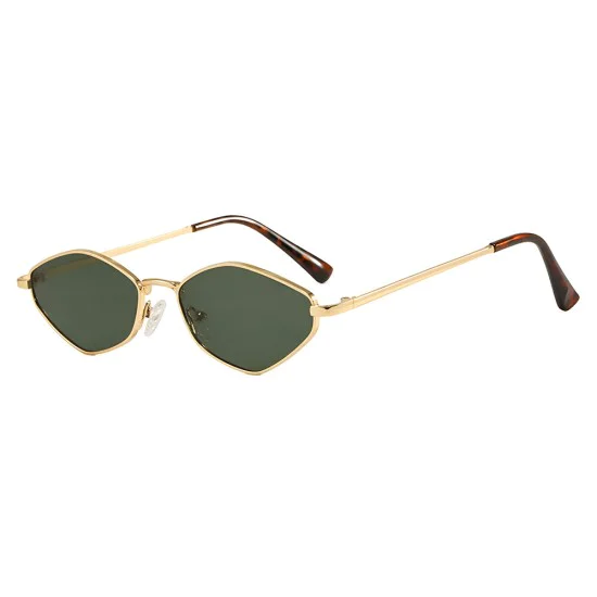 Слънчеви очила Techsuit Premium Sunglasses (6206) - дамски, тясна шестоъгълна рамка - Златист / Зелен