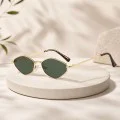 Слънчеви очила Techsuit Premium Sunglasses (6206) - дамски, тясна шестоъгълна рамка - Златист / Зелен