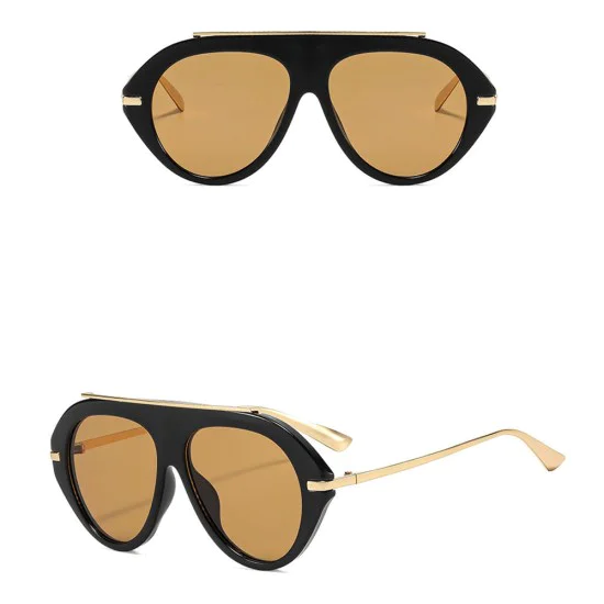 Слънчеви очила Techsuit Premium Sunglasses (8092) - дамски, авиаторски, плосък връх - Черен / Кафяв