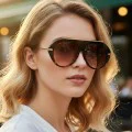 Слънчеви очила Techsuit Premium Sunglasses (8092) - дамски, авиаторски, плосък връх - Черен / Кафяв