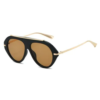 Слънчеви очила Techsuit Premium Sunglasses (8092) - дамски, авиаторски, плосък връх - Черен / Кафяв