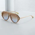 Слънчеви очила Techsuit Premium Sunglasses (8092) - дамски, авиаторски, плосък връх - Черен / Кафяв