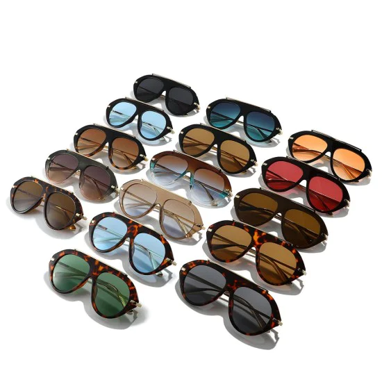 Слънчеви очила Techsuit Premium Sunglasses (8092) - дамски, авиаторски, плосък връх - Черен / Кафяв