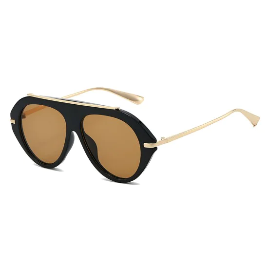 Слънчеви очила Techsuit Premium Sunglasses (8092) - дамски, авиаторски, плосък връх - Черен / Кафяв