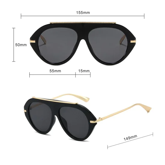 Слънчеви очила Techsuit Premium Sunglasses (8092) - дамски, авиаторски, плосък връх - Черен / Кафяв