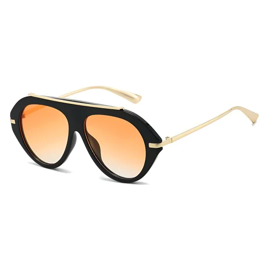 Слънчеви очила Techsuit Premium Sunglasses (8092) - дамски, авиаторски, плосък връх - Черен / Оранжев