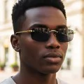 Слънчеви очила Techsuit Premium Sunglasses (S098) - унисекс, правоъгълни, без рамка - Син (Royal)
