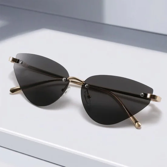 Слънчеви очила Techsuit Premium Sunglasses (S099) - дамски, котешко око, без рамка - Златист / Кафяв (Tea)