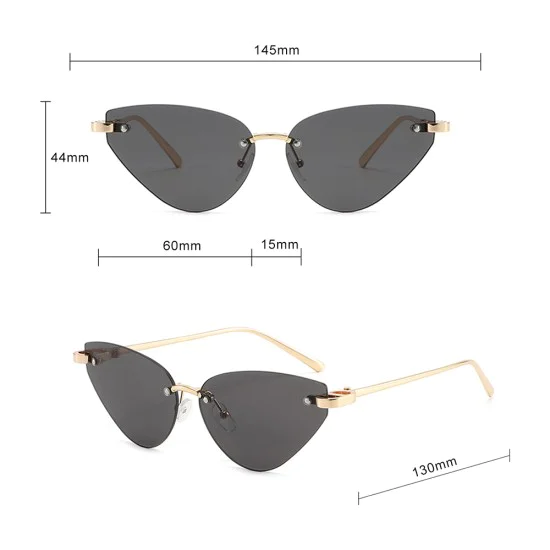Слънчеви очила Techsuit Premium Sunglasses (S099) - дамски, котешко око, без рамка - Златист / Кафяв (Tea)