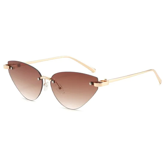 Слънчеви очила Techsuit Premium Sunglasses (S099) - дамски, котешко око, без рамка - Златист / Кафяв (Tea)