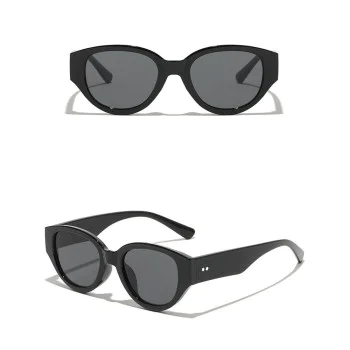 Слънчеви очила Techsuit Sunglasses (17002) - дамски, овална PC рамка, 90s стил - Черен
