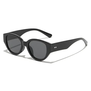 Слънчеви очила Techsuit Sunglasses (17002) - дамски, овална PC рамка, 90s стил - Черен