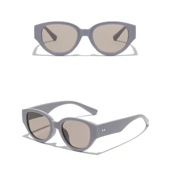 Слънчеви очила Techsuit Sunglasses (17002) - дамски, овална PC рамка, 90s стил - Сив / Светлокафяв