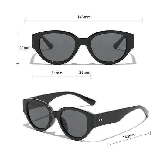 Слънчеви очила Techsuit Sunglasses (17002) - дамски, овална PC рамка, 90s стил - Сив / Светлокафяв