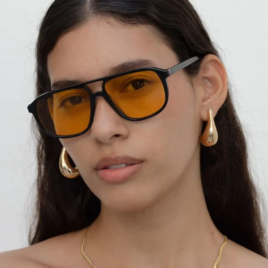 Слънчеви очила Techsuit Sunglasses (18266) - дамски, авиаторски, двоен мост - Черен / Оранжев