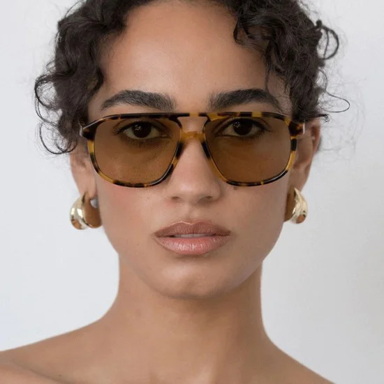 Слънчеви очила Techsuit Sunglasses (18266) - дамски, авиаторски, двоен мост - Черен / Оранжев