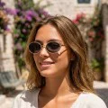 Слънчеви очила Techsuit Sunglasses (3220) - дамски, 90s овална рамка - Златист / Черен