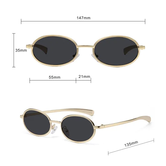 Слънчеви очила Techsuit Sunglasses (3220) - дамски, 90s овална рамка - Златист / Черен