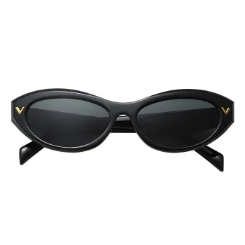 Слънчеви очила Techsuit Sunglasses (77115) - дамски, малки овални, Бохо стил - Черен