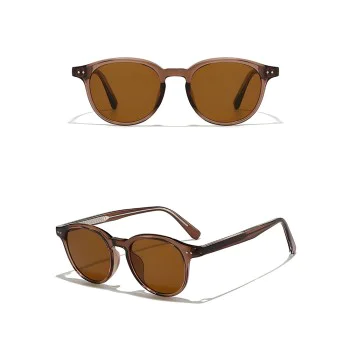 Слънчеви очила Techsuit Sunglasses (99046) - унисекс, кръгла TR90 рамка - Кафяв