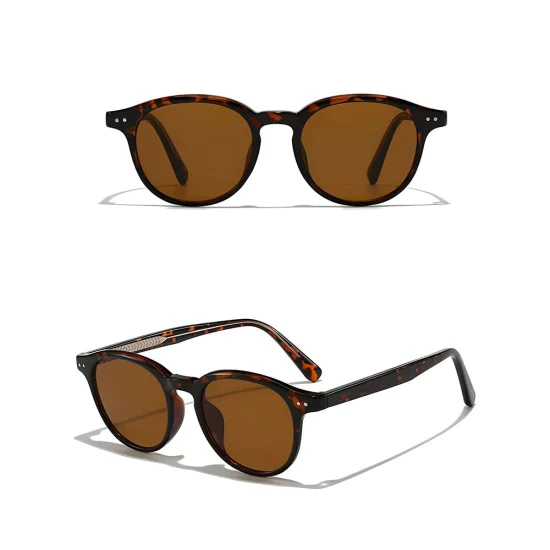 Слънчеви очила Techsuit Sunglasses (99046) - унисекс, кръгла TR90 рамка - Леопардов (Brown Print)