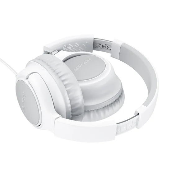 Слушалки с кабел Acefast (H18) - за деца, 85db ограничение, 40mm говорители, HD микрофон, 3.5mm, сгъваеми, IPX4 водоустойчиви, PU, 1.2m - Сиви