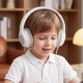 Слушалки с кабел Acefast (H18) - за деца, 85db ограничение, 40mm говорители, HD микрофон, 3.5mm, сгъваеми, IPX4 водоустойчиви, PU, 1.2m - Сиви