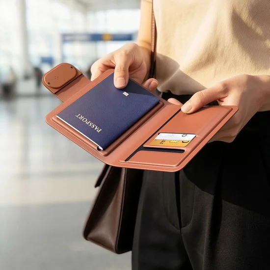 Смарт калъф за паспорт Mcdodo Smart Passport Holder Napa Pro (AT-4180) - Find My локатор, PU, 3 слота, 80-90dB, 220mAh - Черен