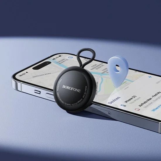 Смарт тракър Borofone Intelligent (BC104) - съвместим с Apple Find My, против загубване, до 12 месеца живот на батерията - Черен