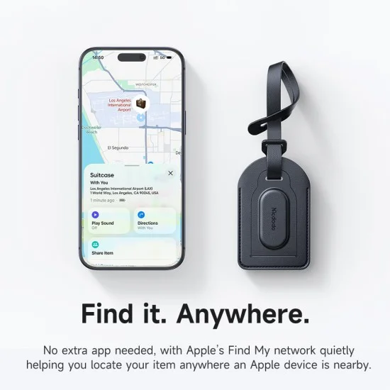 Смарт тракер Mcdodo Smart Tracker Napa Pro (AT-3790) - етикет за багаж, Find My, PU, 80-90dB, 220mAh - Черен