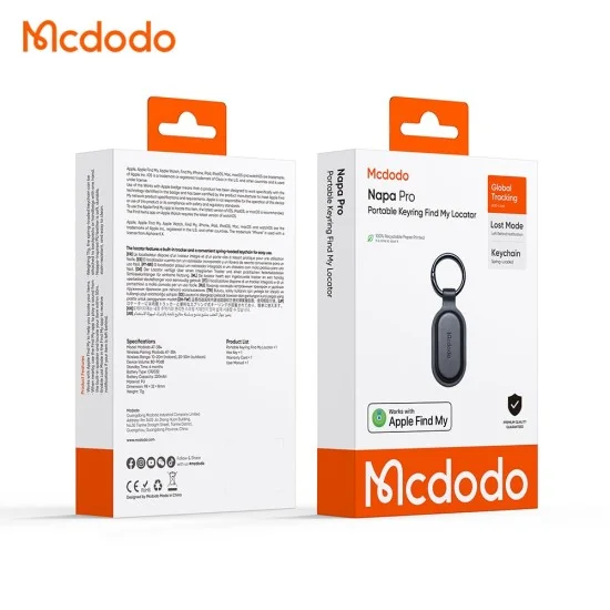 Смарт тракер Mcdodo Smart Tracker Napa Pro (AT-3840) - тип ключодържател, Find My, PU, 80-90dB, 220mAh - Черен