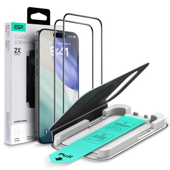 Стъклен протектор ESR Tempered Glass UltraFit Classic (2 броя в комплект) - iPhone 18 Pro / iPhone 17 Pro - Черен