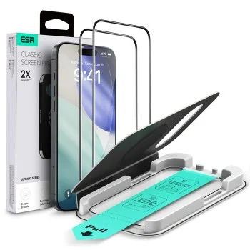Стъклен протектор ESR Tempered Glass UltraFit Classic (2 броя в комплект) - iPhone 18 Pro / iPhone 17 Pro - Черен