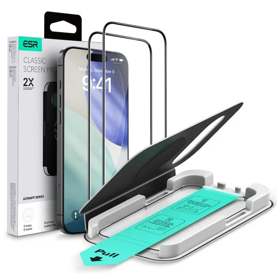 Стъклен протектор ESR Tempered Glass UltraFit Classic (2 броя в комплект) - iPhone 18 Pro / iPhone 17 Pro - Черен