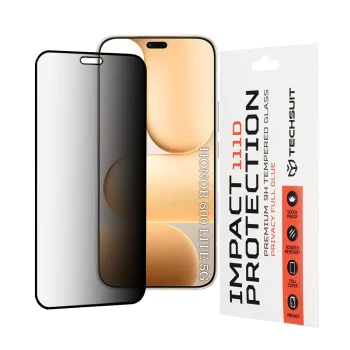 Стъклен протектор за Honor 600 Lite - 111D Privacy Full Glue - Techsuit - Черен