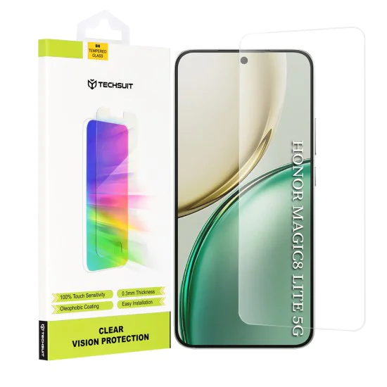 Стъклен протектор за Honor Magic8 Lite - Techsuit Clear Vision Glass - Прозрачен