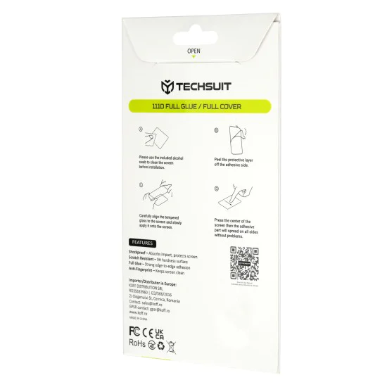 Стъклен протектор за Honor X8d - 111D Full Cover / Full Glue Glass - Techsuit - Черен