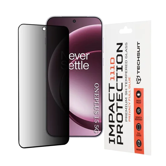 Стъклен протектор за OnePlus 15 - Techsuit 111D Privacy Full Glue - Черен