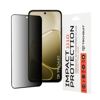 Стъклен протектор за Oppo A6 4G / A6x 4G / 5G / A6k 4G - 111D Privacy Full Glue - Techsuit - Черен