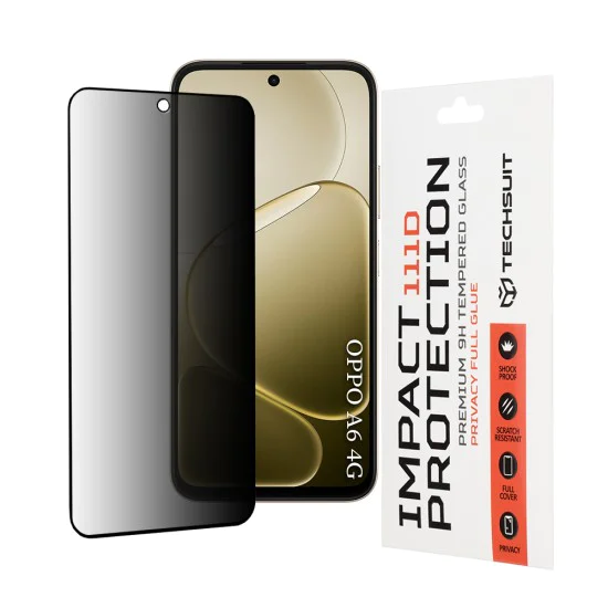 Стъклен протектор за Oppo A6 4G / A6x 4G / 5G / A6k 4G - 111D Privacy Full Glue - Techsuit - Черен