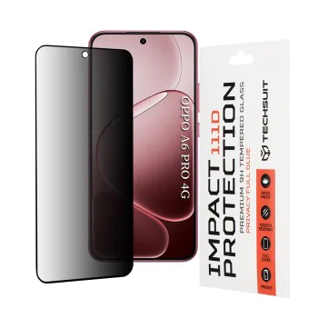 Стъклен протектор за Oppo A6 Pro 4G / 5G - Techsuit 111D Privacy Full Glue - Черен