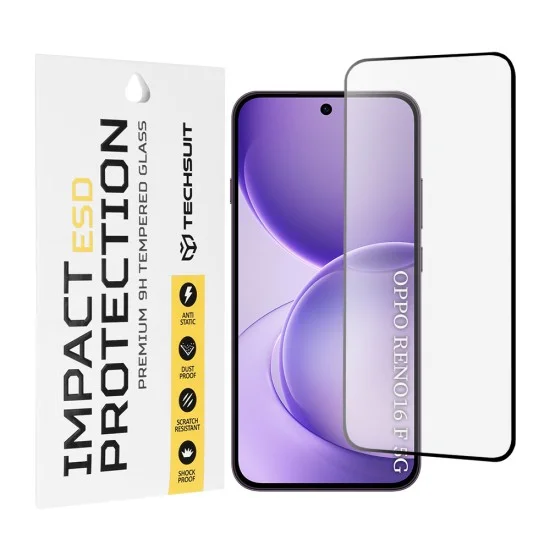 Стъклен протектор за Oppo Reno16 F / Reno16 FS - ESD Glass - Techsuit - Черен