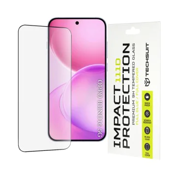 Стъклен протектор за Oppo Reno16 / Reno16 Pro - 111D Full Cover / Full Glue Glass - Techsuit - Черен
