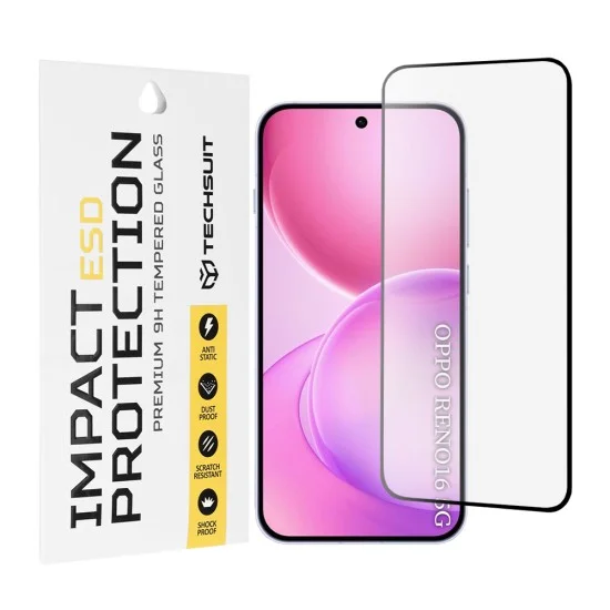Стъклен протектор за Oppo Reno16 / Reno16 Pro - ESD Glass - Techsuit - Черен