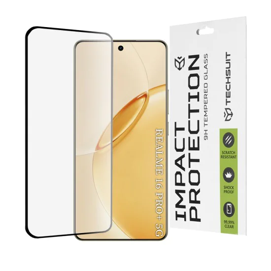 Стъклен протектор за Realme 16 Pro+ - 111D Full Cover / 3D Curved - Techsuit - Черен