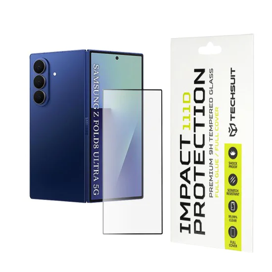 Стъклен протектор за Samsung Galaxy Z Fold8 Ultra - 111D Full Cover / Full Glue Glass - Techsuit - Черен