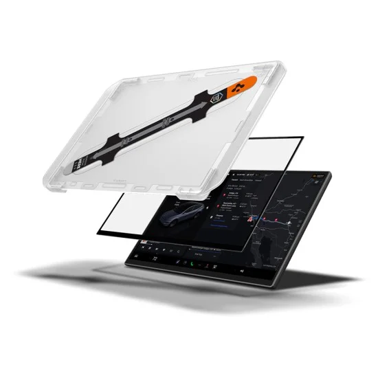 Стъклен протектор Spigen - GLAS.tR EZ Fit (AGL10820) - for 16'' Screen, Tesla 2026 Model Y Premium/Performance, 9H, AluminaCore Tech - Черен