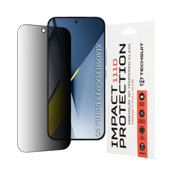 Стъклен протектор за Xiaomi Poco F8 Ultra - 111D Privacy Full Glue - Techsuit - Черен