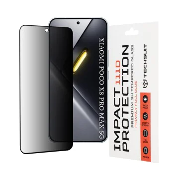Стъклен протектор за Xiaomi Poco X8 Pro Max - 111D Privacy Full Glue - Techsuit - Черен